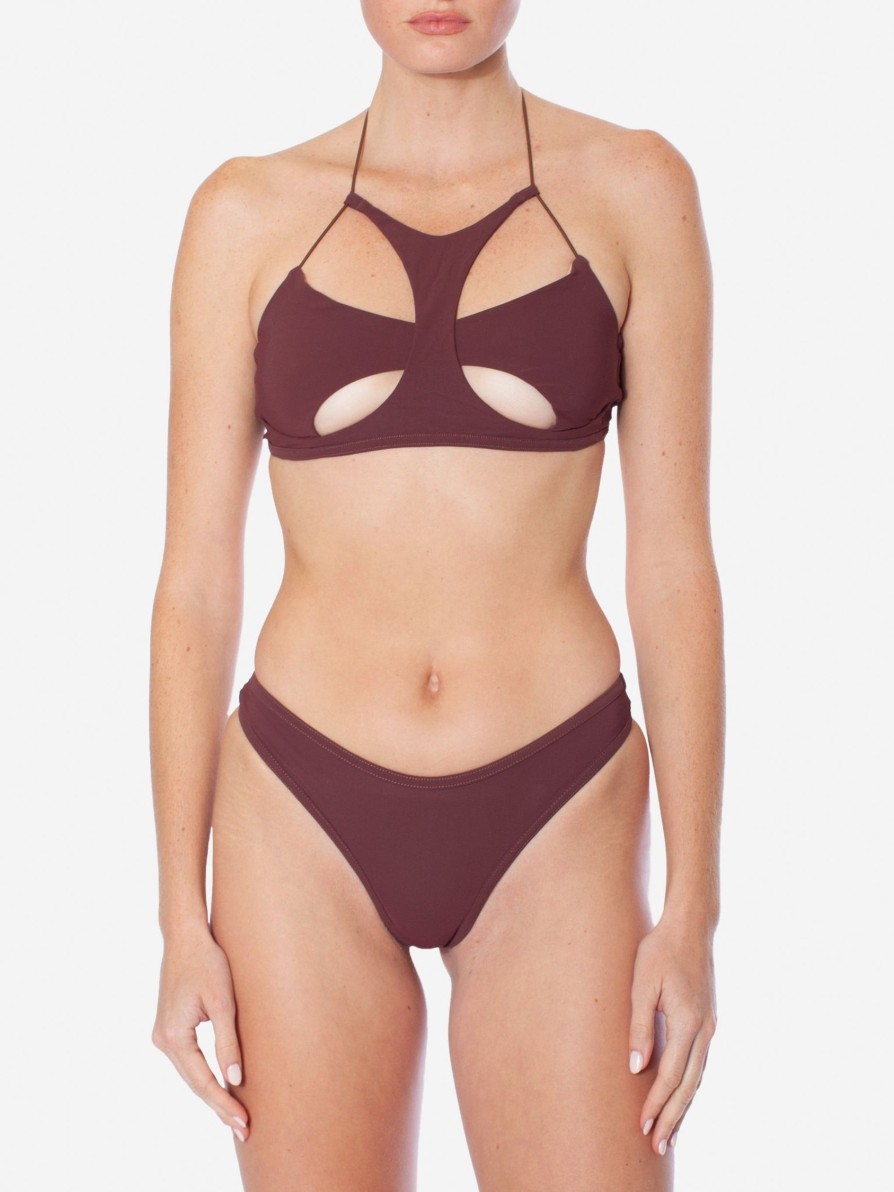 Swimwear & Lingerie ANDREA ADAMO | Andreadamo Overlapping Bikini With Cut-Out Saddle Brown