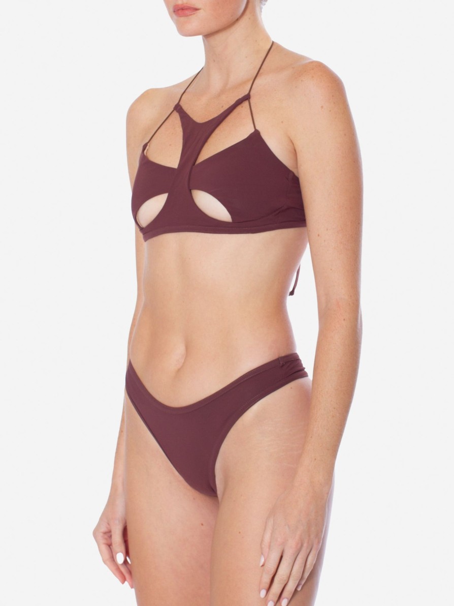 Swimwear & Lingerie ANDREA ADAMO | Andreadamo Overlapping Bikini With Cut-Out Saddle Brown