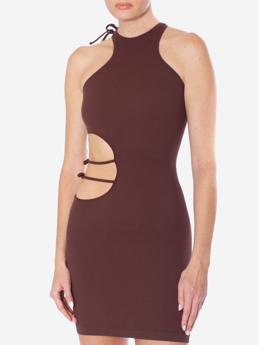 Dresses ANDREA ADAMO | Andreadamo Ribbed Jersey Mini Dress Saddle Brown