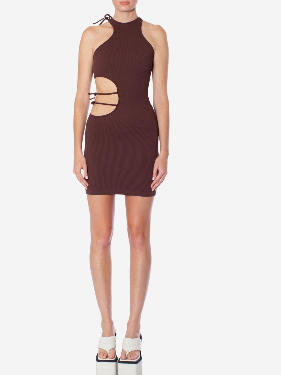 Dresses ANDREA ADAMO | Andreadamo Ribbed Jersey Mini Dress Saddle Brown