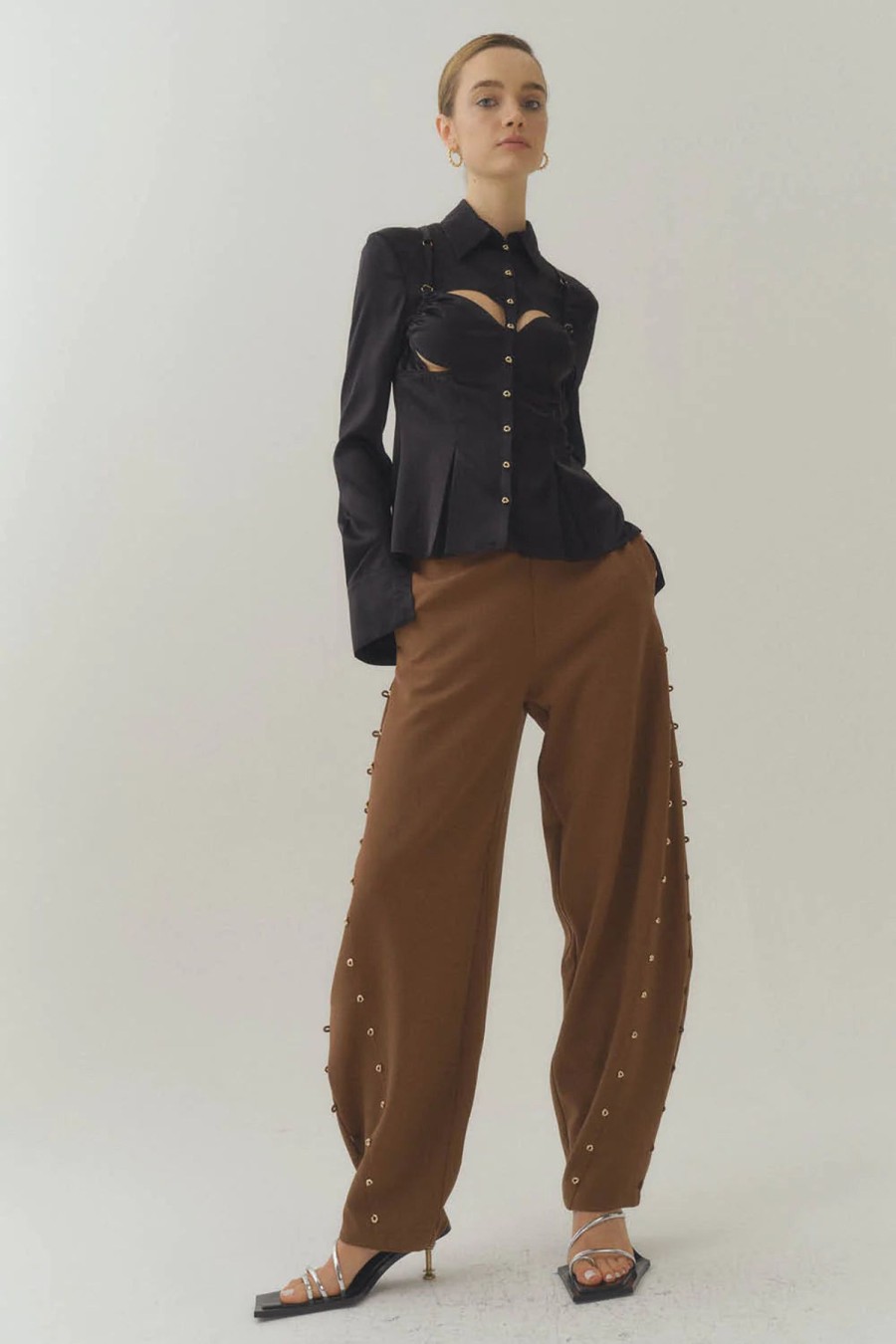 Bottoms HAN WEN STUDIO | Han Wen Studio Curved Wide-Leg Trouser Brown