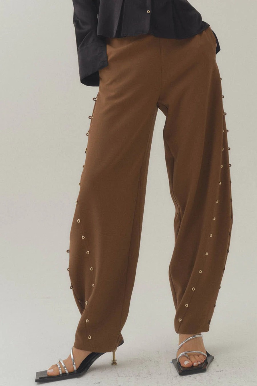 Bottoms HAN WEN STUDIO | Han Wen Studio Curved Wide-Leg Trouser Brown