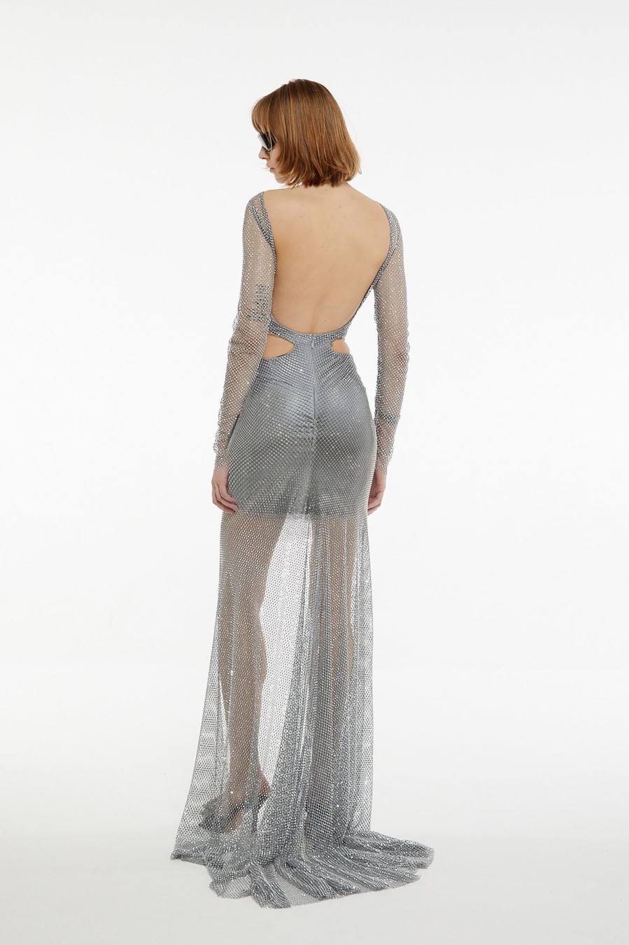 Dresses GIUSEPPE DI MORABITO | Giuseppe Di Morabito Long Dress With Train In Crystal Net