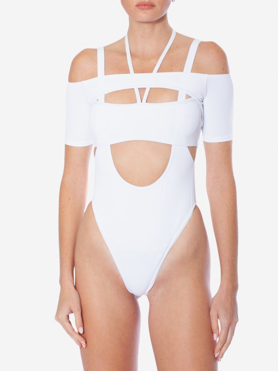 Swimwear & Lingerie ANDREA ADAMO | Andreadamo Swimsuit With Crop T-Shirt And Strappy Details White