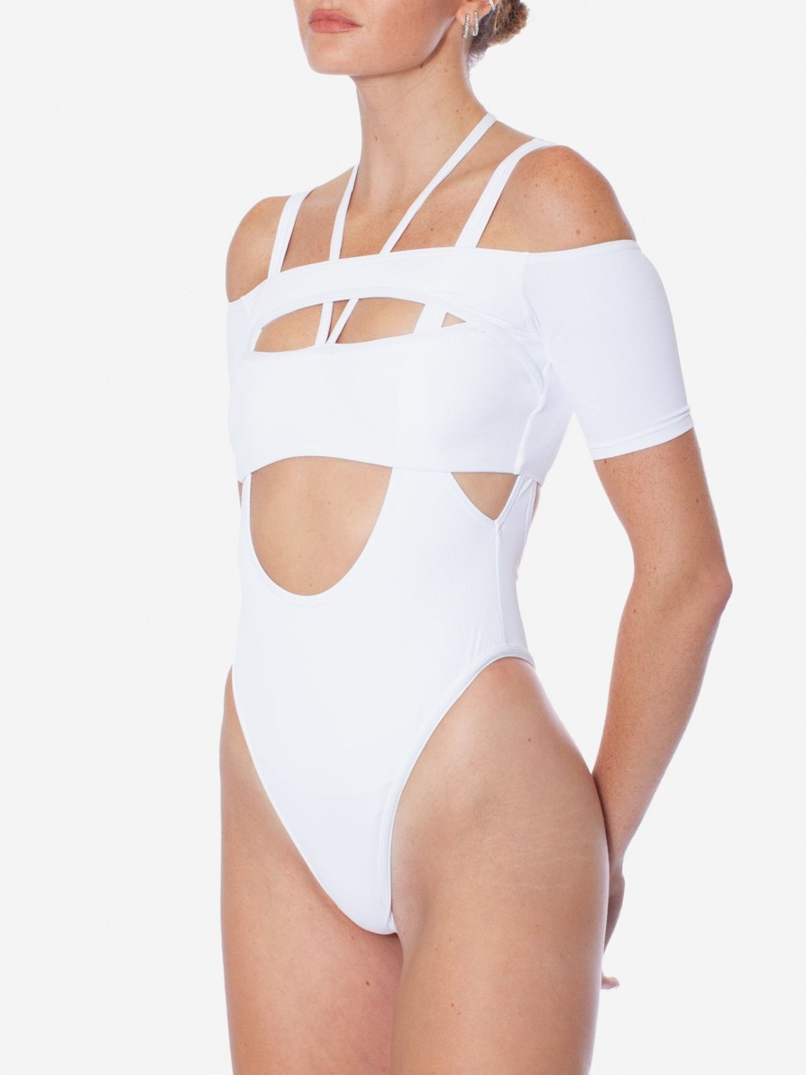 Swimwear & Lingerie ANDREA ADAMO | Andreadamo Swimsuit With Crop T-Shirt And Strappy Details White