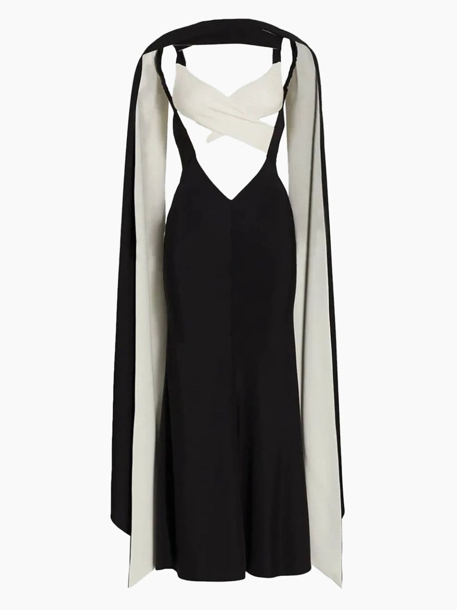 Dresses RODARTE | Rodarte Silk Crepe Dress With Crossover Cape Black/White