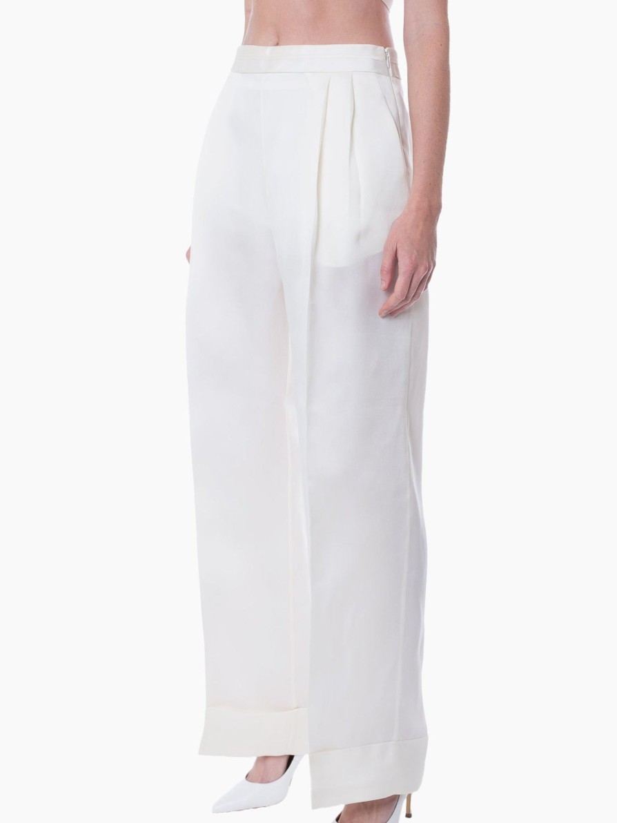 Bottoms GIA STUDIOS | Gia Studios Silk Straight Trousers Cream