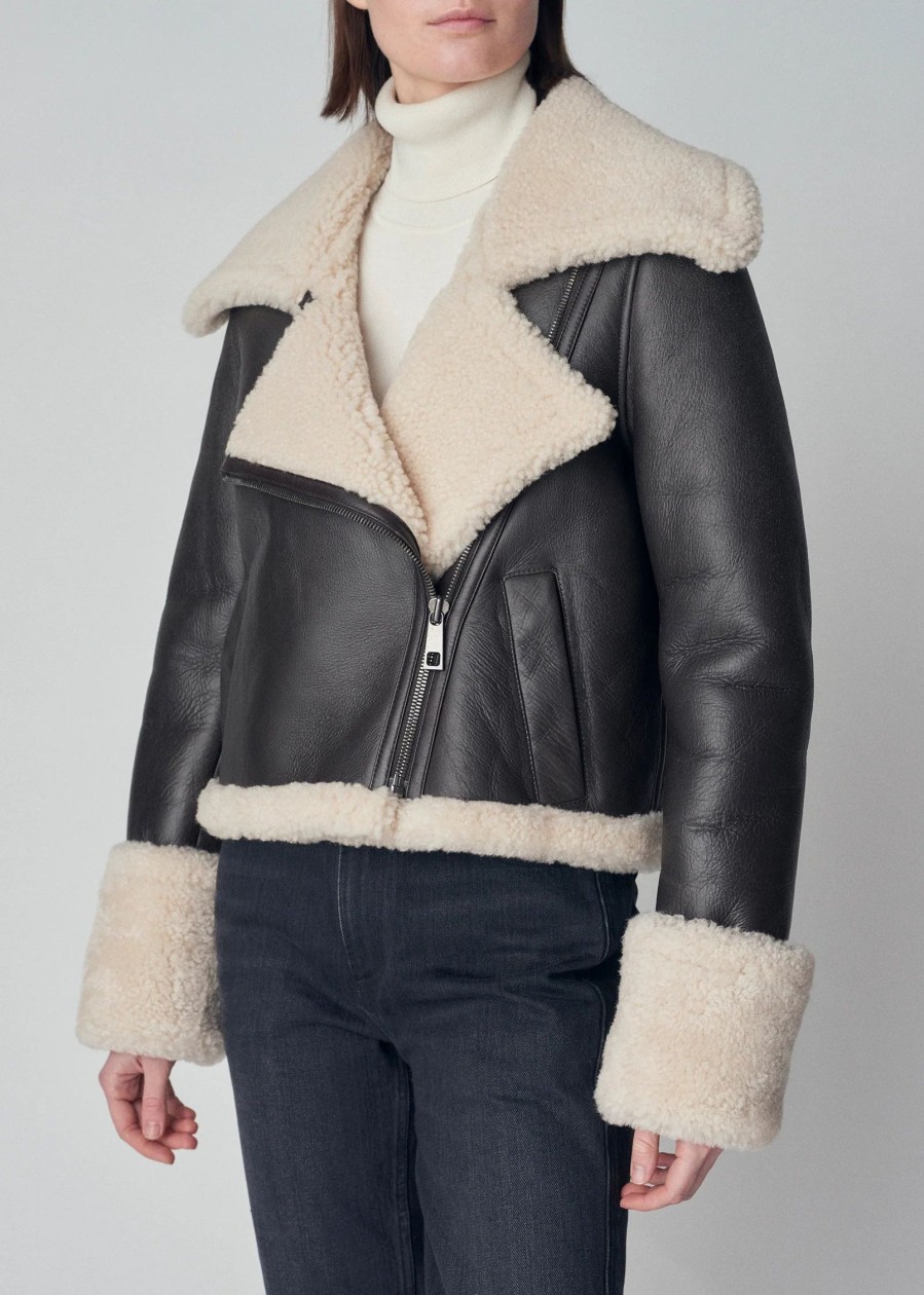 Blazers & Jackets CO | Co Cropped Moto Jacket In Shearling Leather