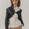 Blazers & Jackets HAN WEN STUDIO | Han Wen Leather Assym Off-Shoulder Cropped Jacket Black Leather