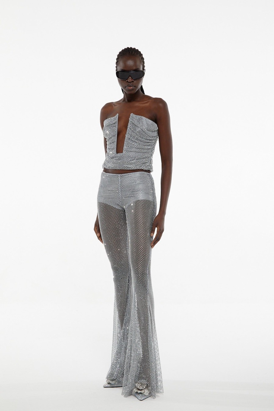 Bottoms GIUSEPPE DI MORABITO | Giuseppe Di Morabito Flared Pant In Crystal Net