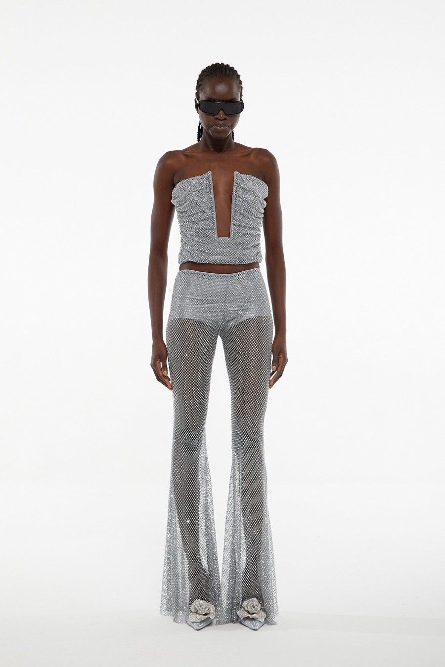 Bottoms GIUSEPPE DI MORABITO | Giuseppe Di Morabito Flared Pant In Crystal Net