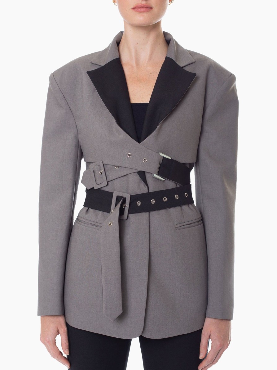 Blazers & Jackets AOTC | Aotc Double Belted Blazer Khaki