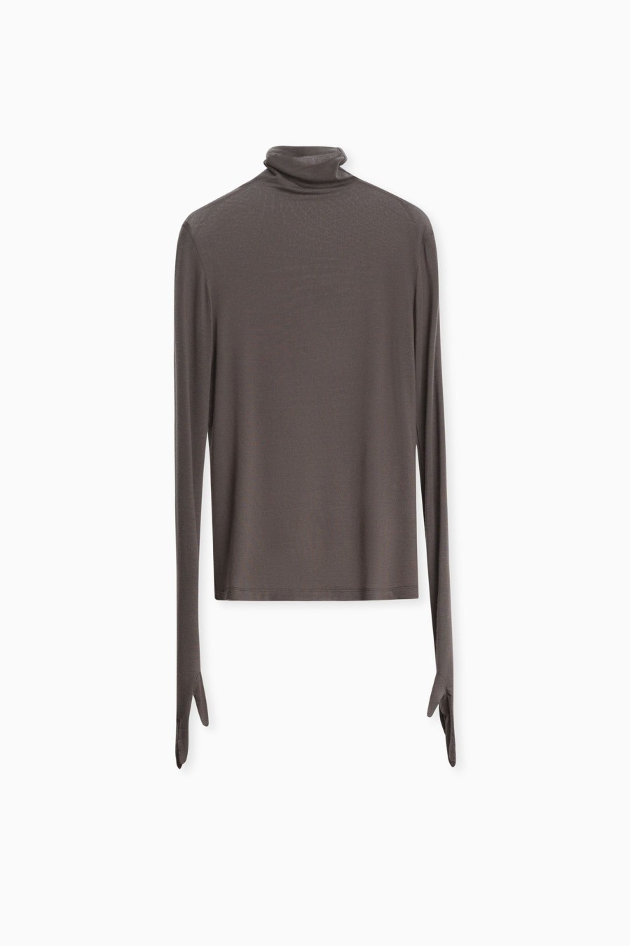 Sweaters & Knits GIA STUDIOS | Gia Studios Grey Silk Blend Long Sleeve Turtleneck Top With Gloves